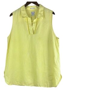 Chicos Sz 3 (XL 1X 16) Shirt Top Tunic 100% LINEN Neon Yellow Slvlss. Coastal